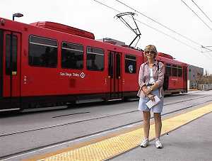 Waiting to board the San Diego Trolley